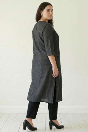 Plus Size Ash Black Denim Cotton V Neck Kurta