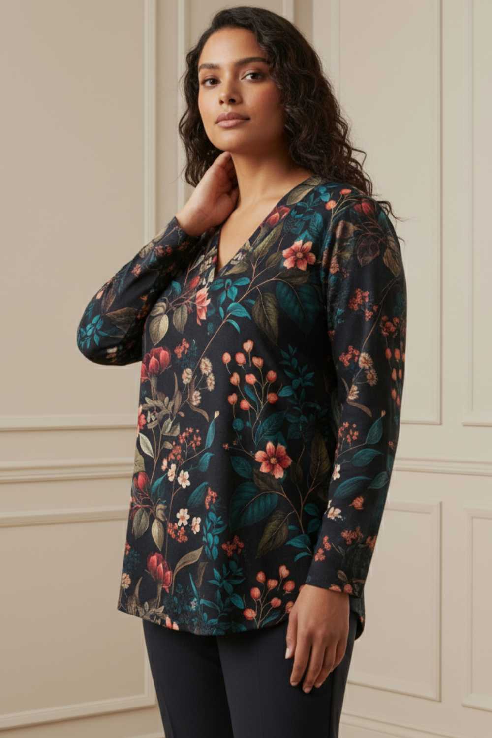 Plus Size Blue Floral SnugWeave™ Winter Top