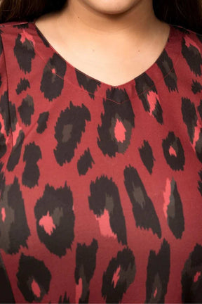 Plus Size Animal Print Red Fit And Flare Dress
