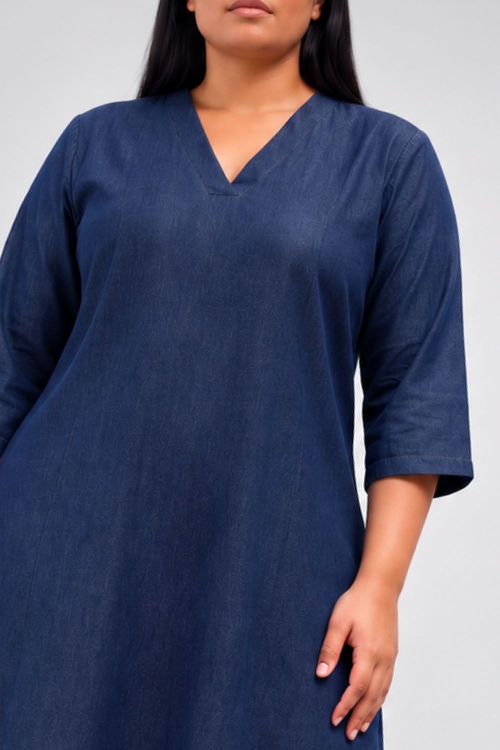 Comfortable Plus Size Indigo Blue Denim Cotton A-Line Dress