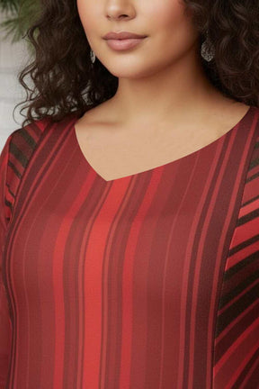 Maroon Stripes Fit Flare Dress