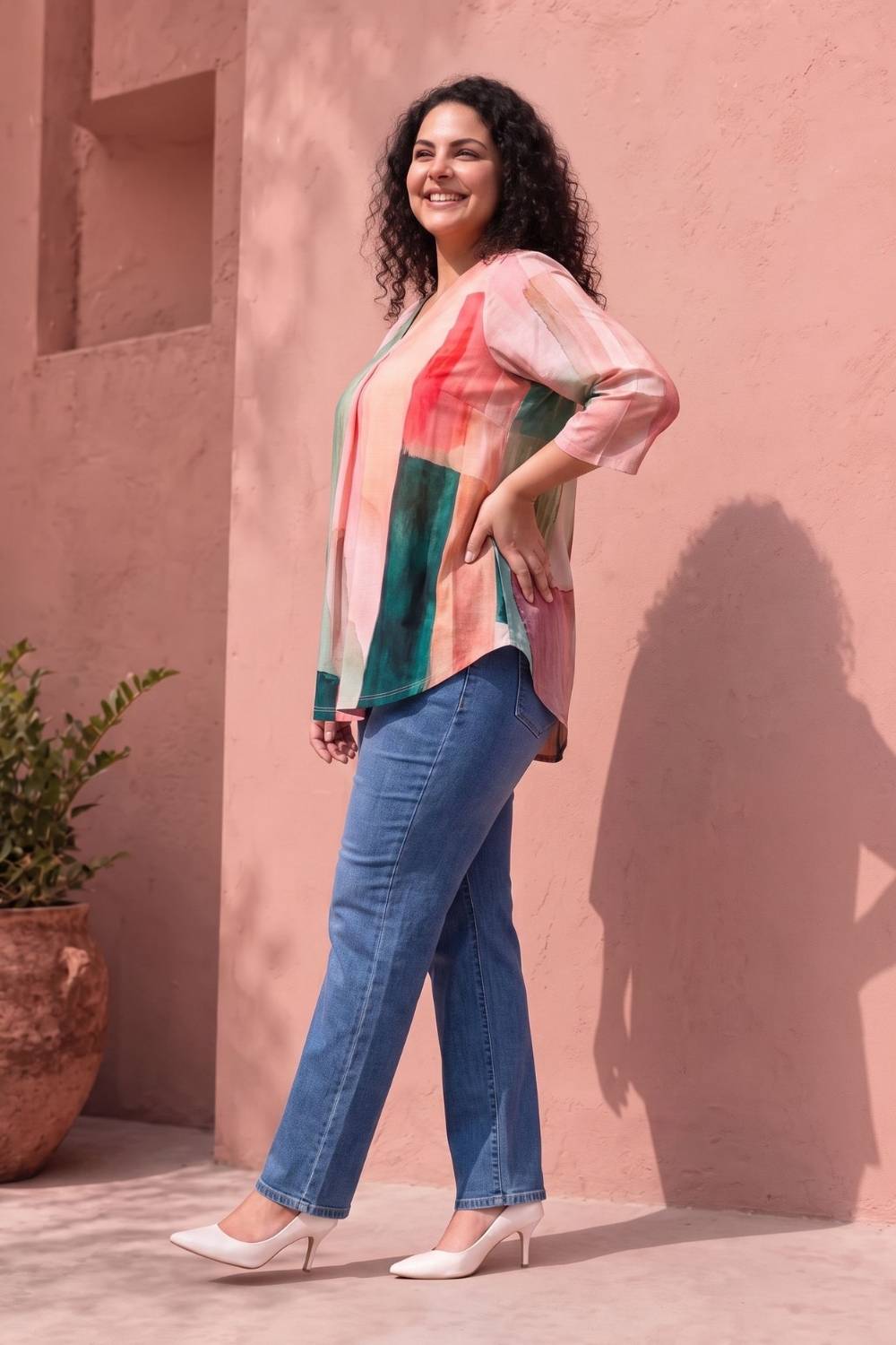 Plus Size Plus Size Multicolor Abstract Print Top
