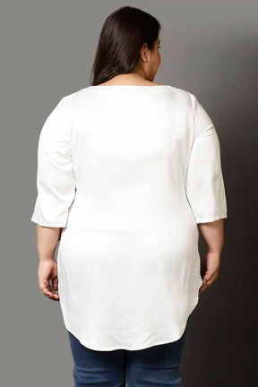 Plus Size White Satin Centre Pleat Top