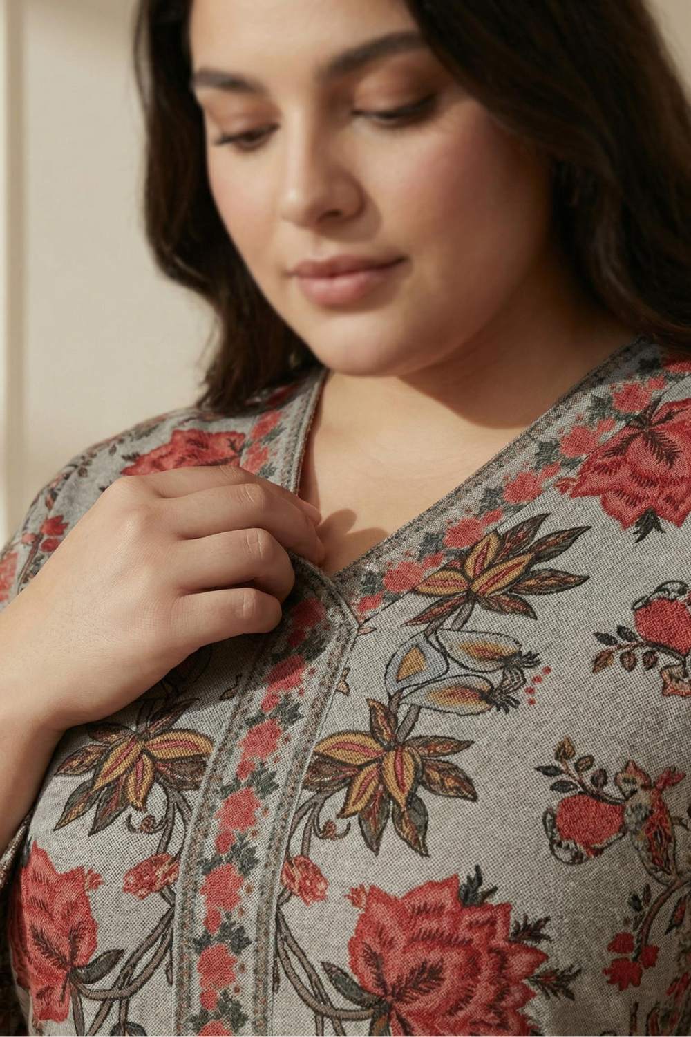 Plus Size Plus Size Pink Ethnic Floral SnugWeave™ Winter Top Coord Set