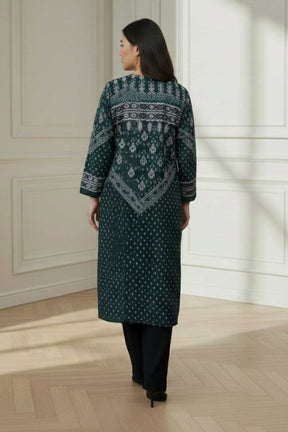 Plus Size Teal Printed V Neck SnugWeave™ Winter Kurta