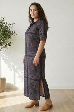 Black Ethnic Scarf Side Slit Long Dress