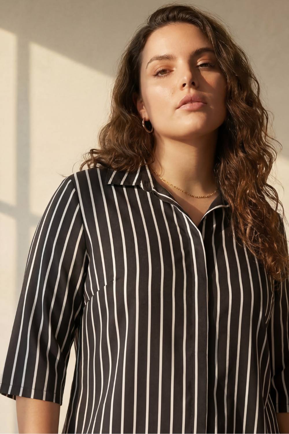 Black Striped Centre Pleat Top for Women