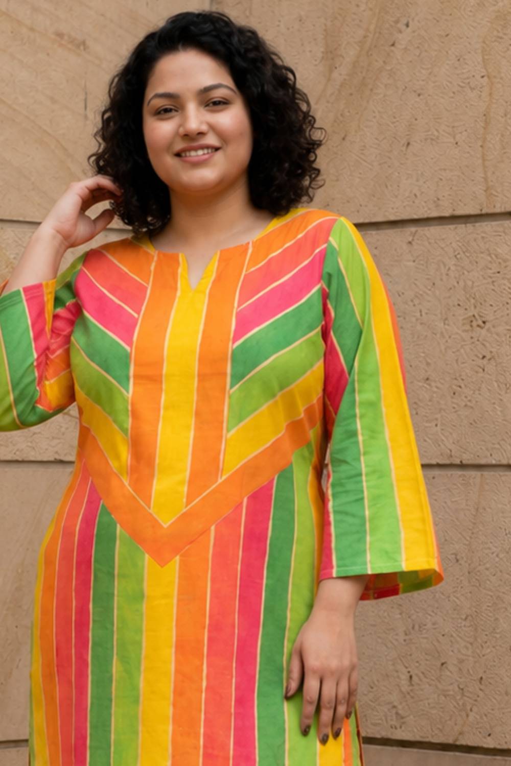 Comfortable Plus Size Multicolor Abstract Print Cotton Kurta Coord Set