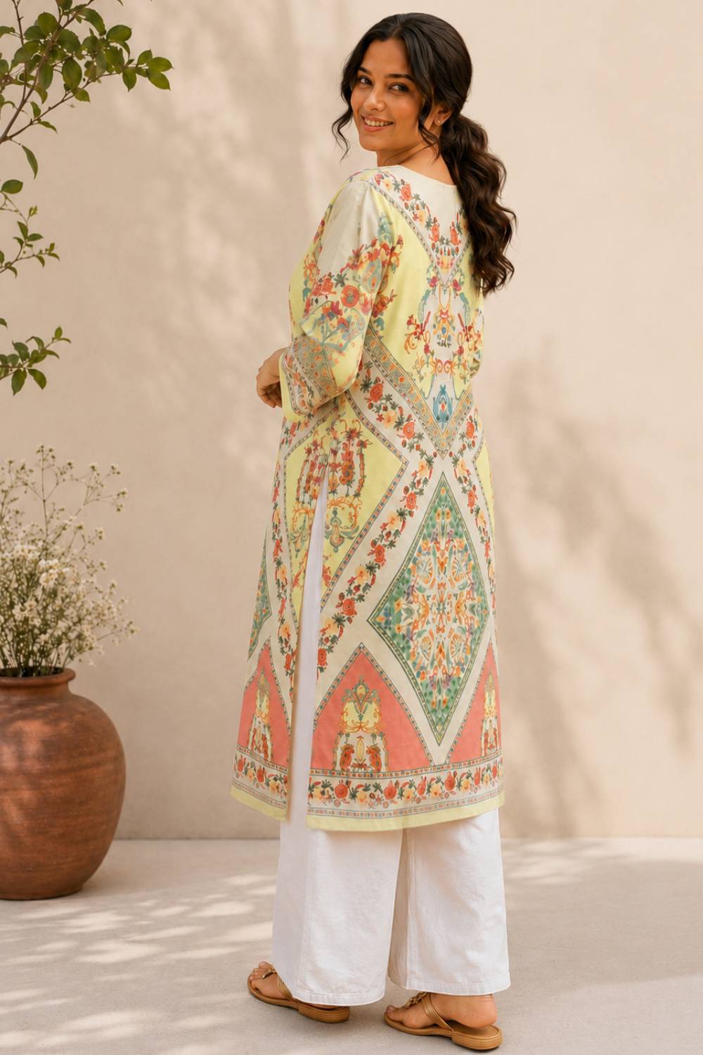 Plus Size Multicolor Floral Placement print cotton Kurti
