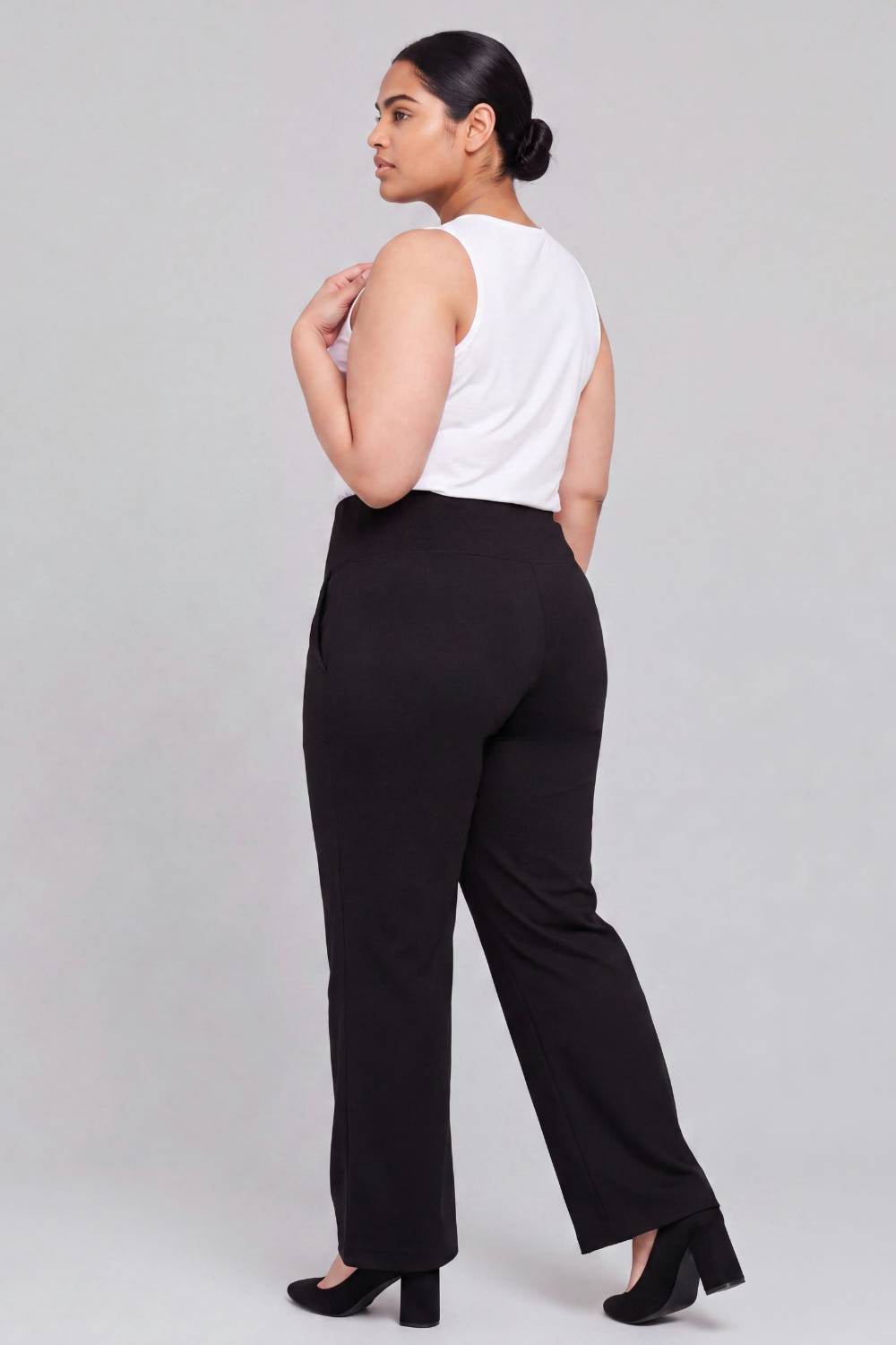 Plus Size Black Tummy Shaping Wide Straight Pants for Women