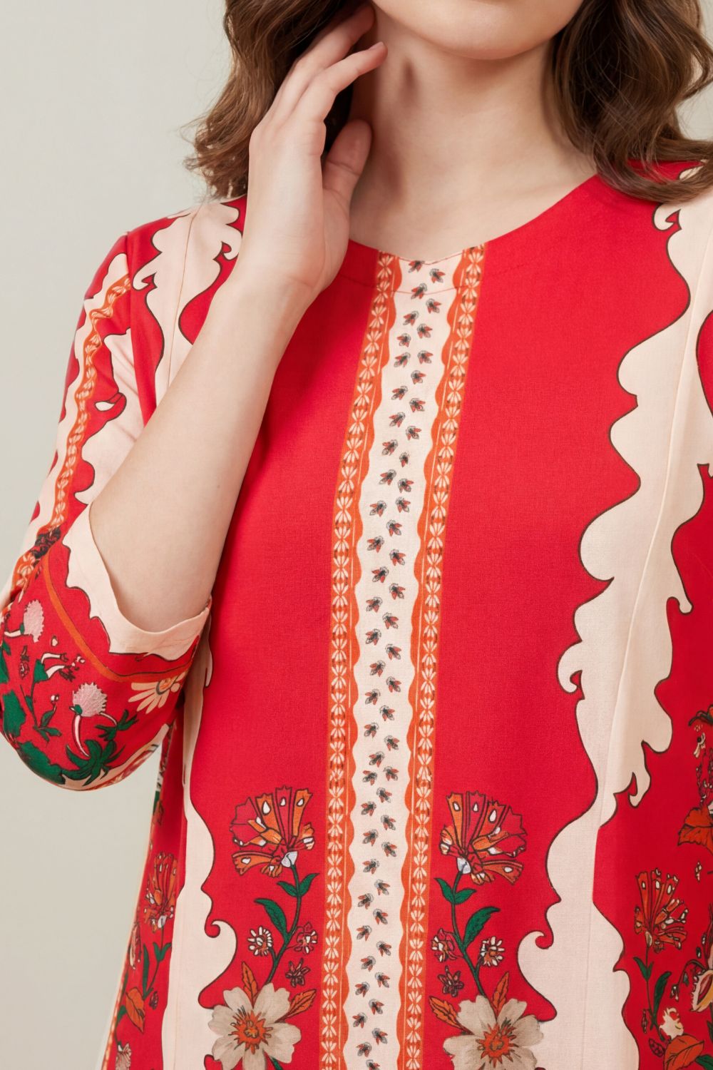 Plus Size Red Floral Printed A-Line Dress for Women