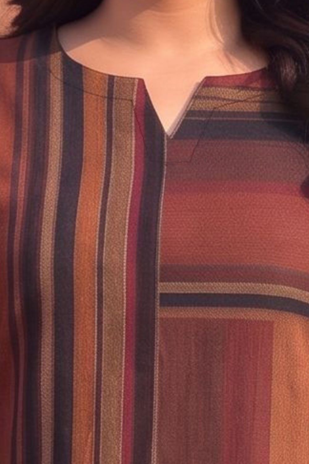 Comfortable Plus Size Maroon Multistripe SnugWeave™  Kurta