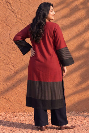 Plus Size Bold Red Contrast Detail SnugWeave™  Kurta