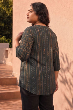 Plus Size Charcoal Green Printed Top