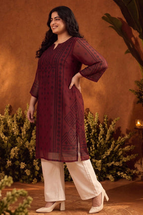 Plus Size Ethnic Motif Straight Georgette Kurta