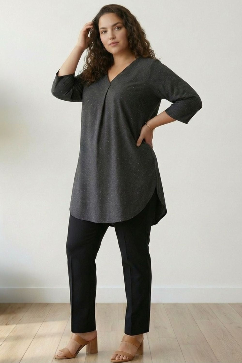 Plus Size Ash Black Denim Cotton Top for Women