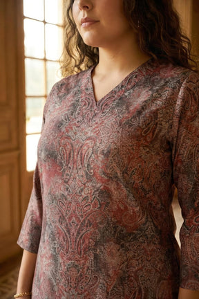 Plus Size Maroon Paisley SnugWeave™ Winter Kurta Coord Set