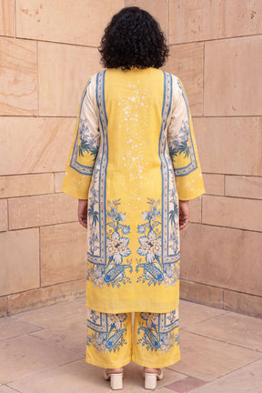 Plus Size Yellow Floral Print Cotton Kurta Coord Set