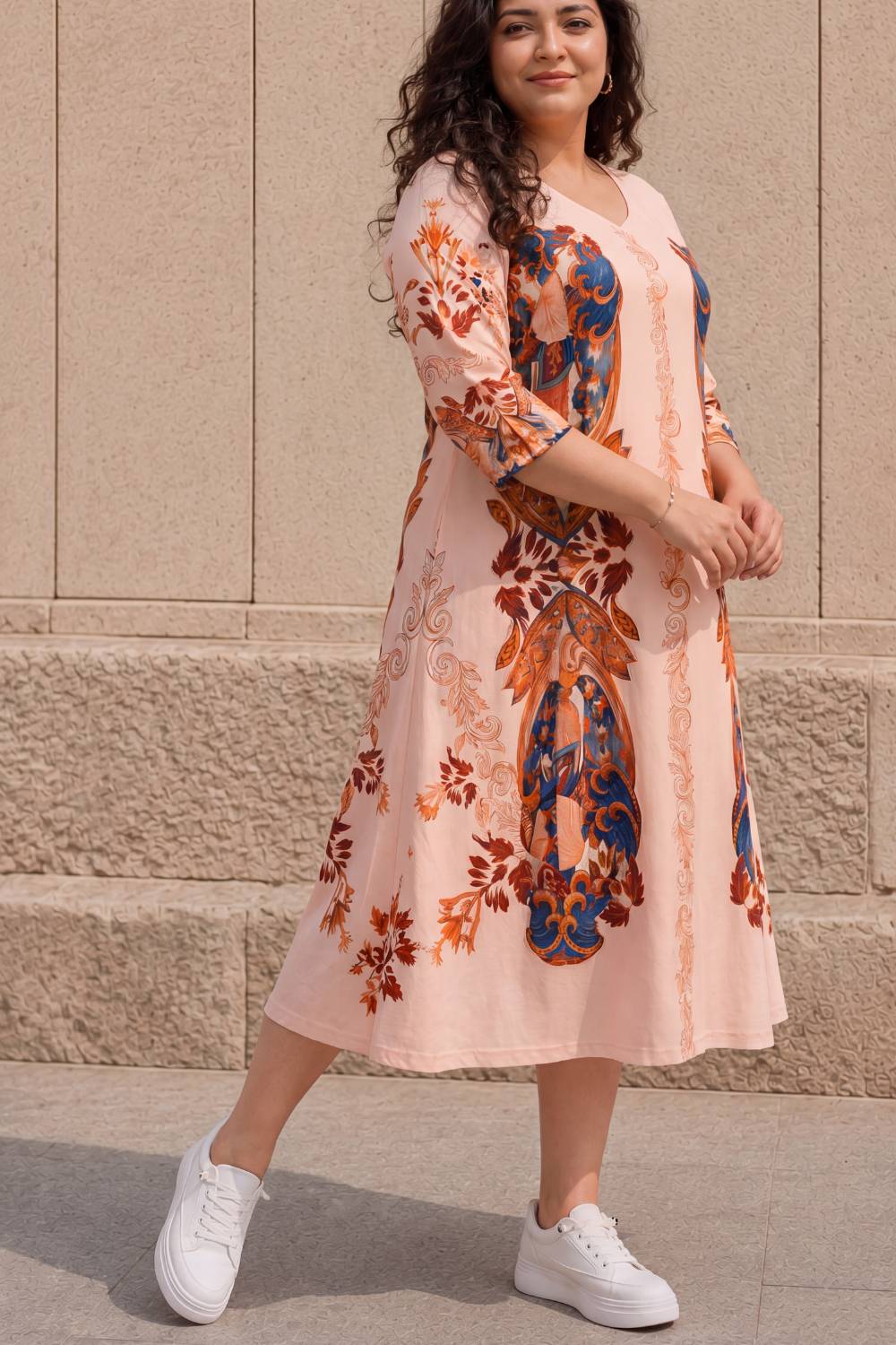 Plus Size Blush Royale Floral Midi Dress for Women