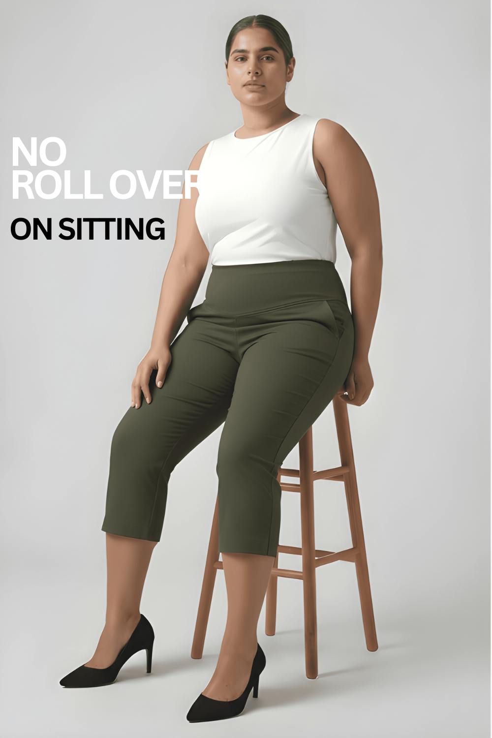 Plus Size Olive Tummy Tucker Crop Pants