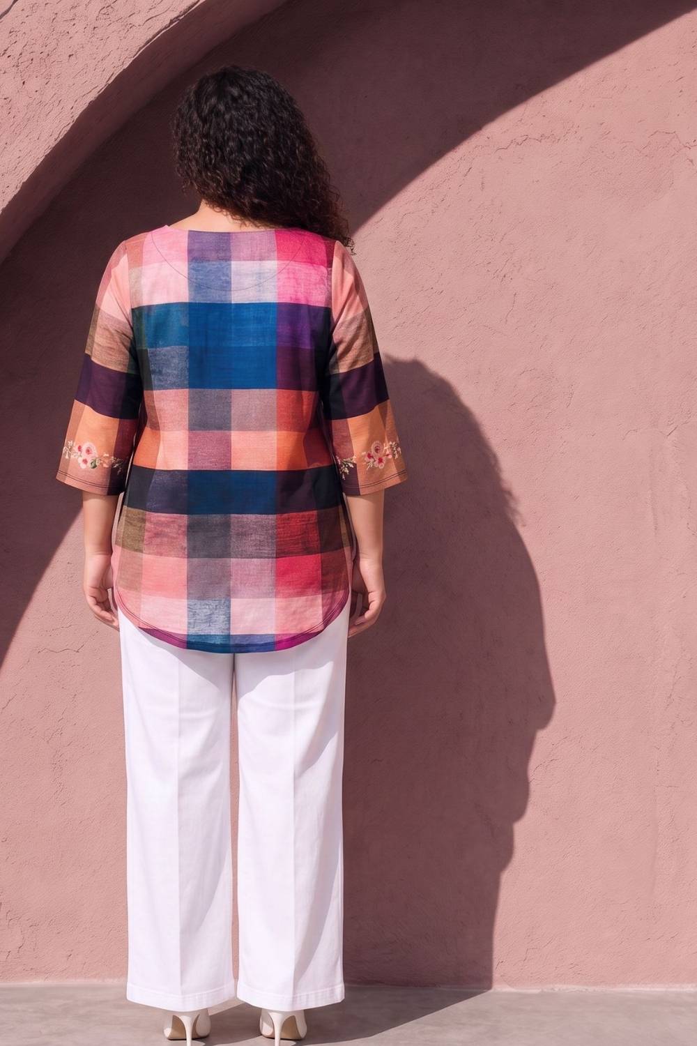 Plus Size Floral Check Print Top for Women