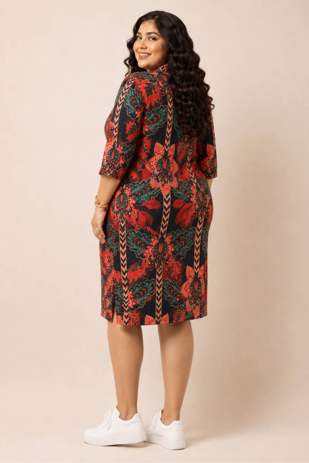 Black Tropical Print Shirt Dress for Women