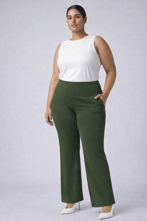 Plus Size Olive Tummy Shaper Flare Pants