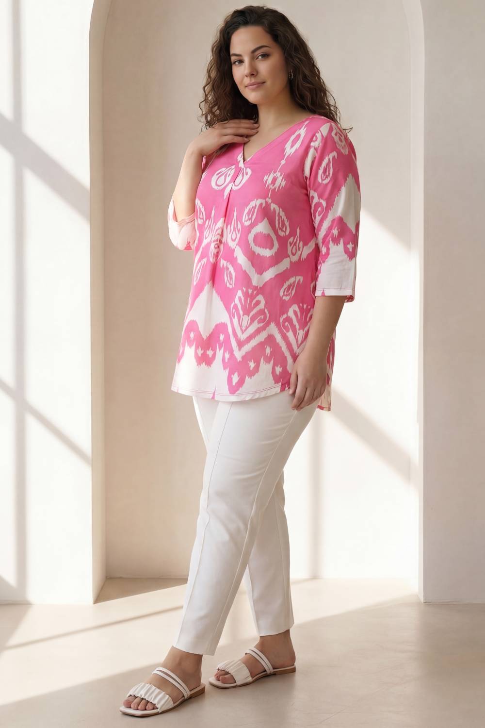 Plus Size Pink White Top