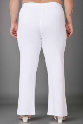 Plus Size High Waisted White Cotton Flare Pants