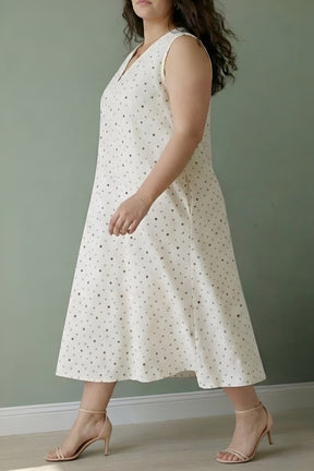 Plus Size Ivory Floral Whisper Sleeveless Cotton Midi Dress