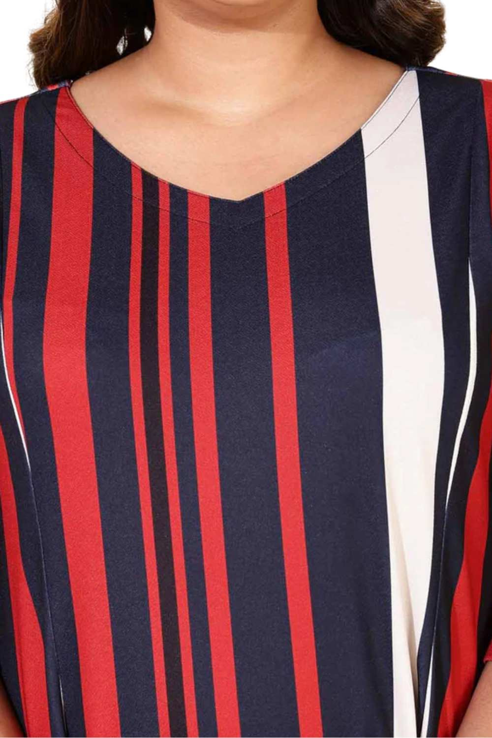 Plus Size Plus Size Red Blue Striped A line Dress