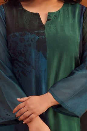 Plus Size Teal Artistry Straight Georgette Kurta