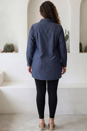 Plus Size Denim Cotton High Slit Longline Shirt