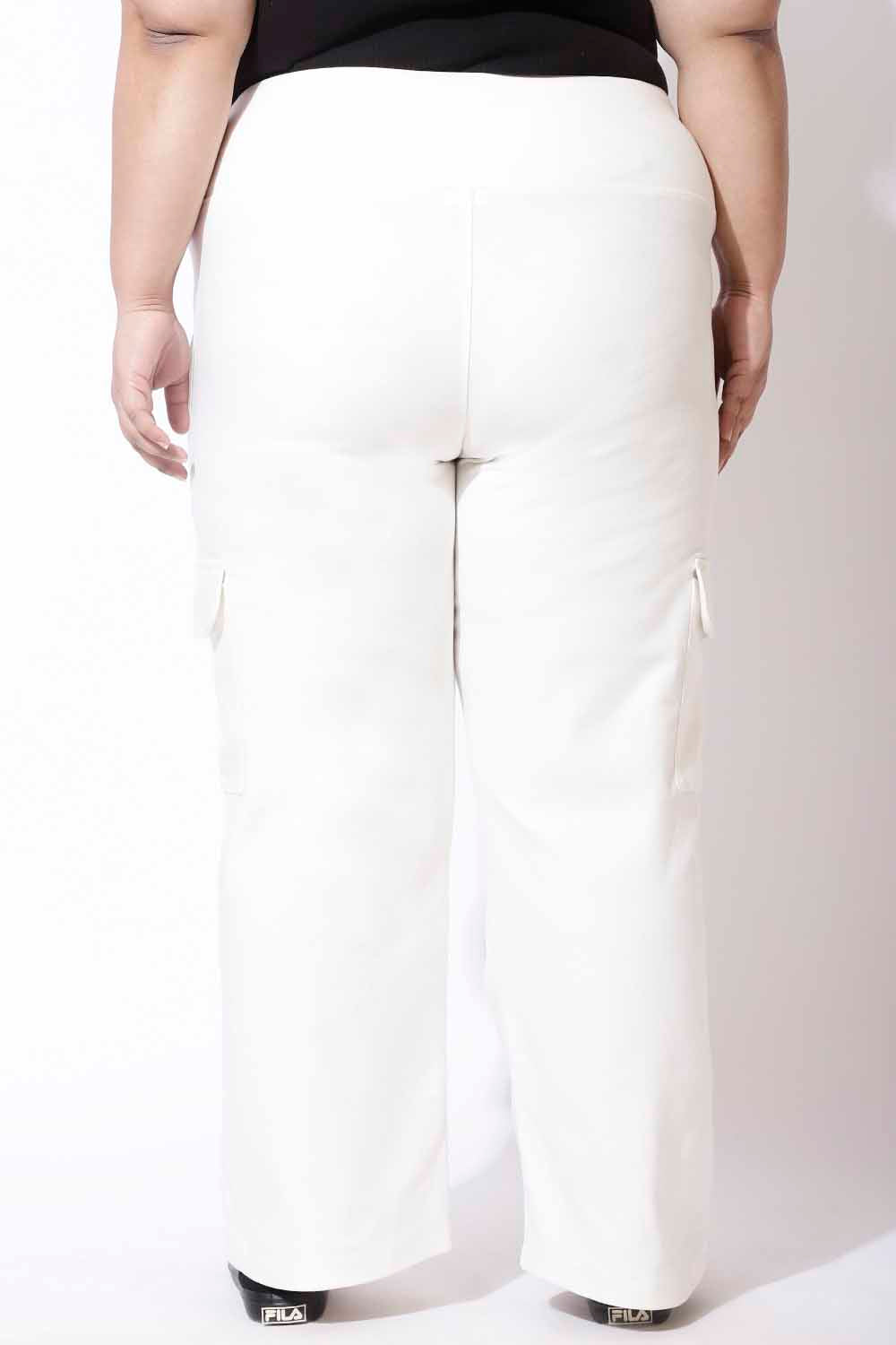 White Tummy Shaper Cargo Pants
