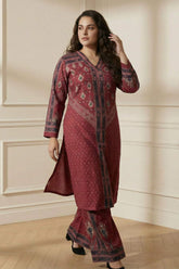 Plus Size Red Printed SnugWeave™ Winter Kurta Coord Set