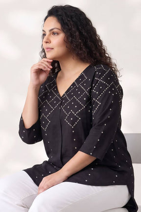 Plus Size Black Bandhej Print Top