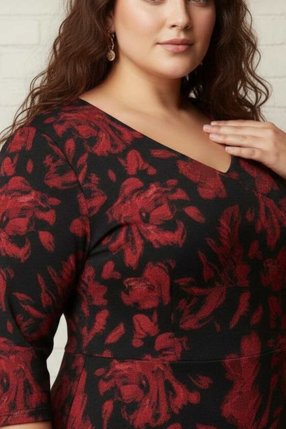 Plus Size Red Floral A Line SnugWeave™ Winter Dress for Women