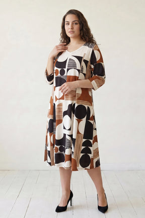 Abstract Geometric Print A-Line Midi Dress