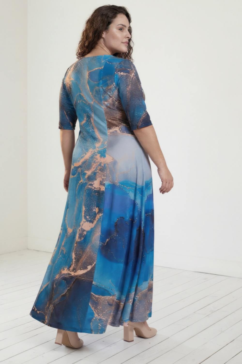 Comfortable Golddust Printed Blue Plus Size Maxi Dress