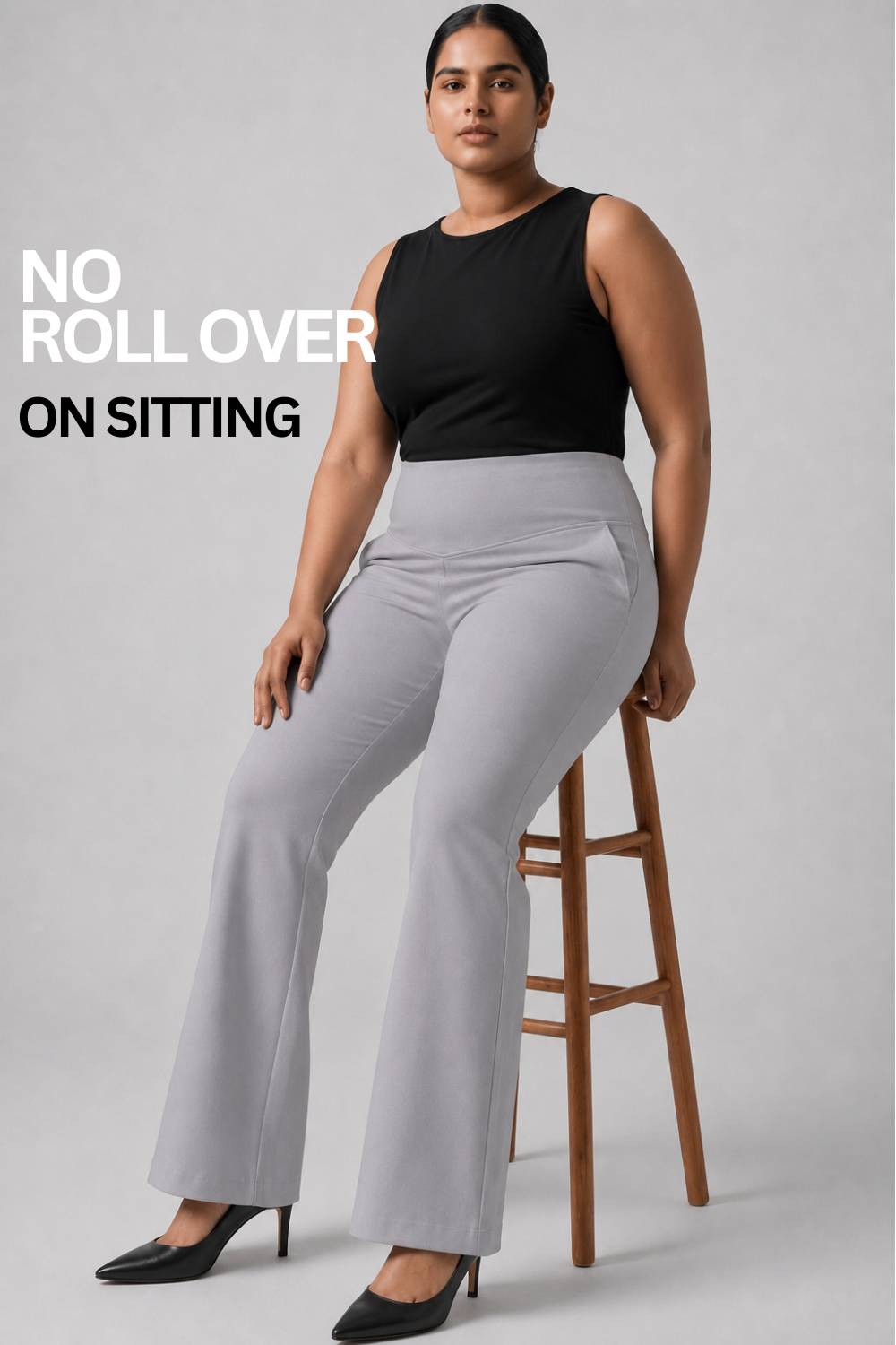 Plus Size English Grey Tummy Shaper Flare Pants for Women