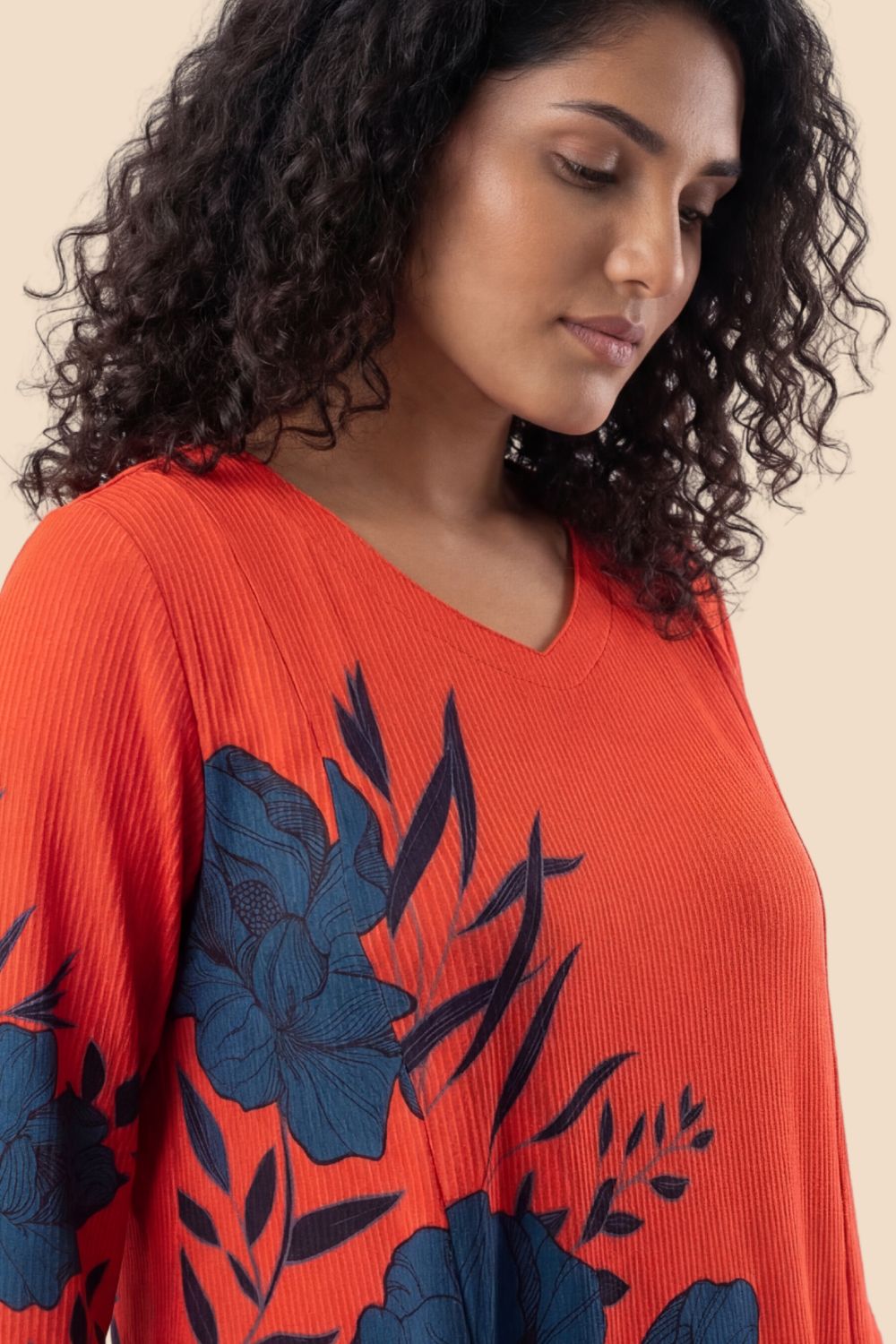 Plus Size Plus Size Red Teal Floral Print A-Line Dress