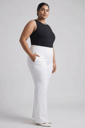 Plus Size White Tummy Shaper Flare Pants