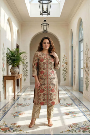 Ethnic Floral Round Neck Velvet Kurta