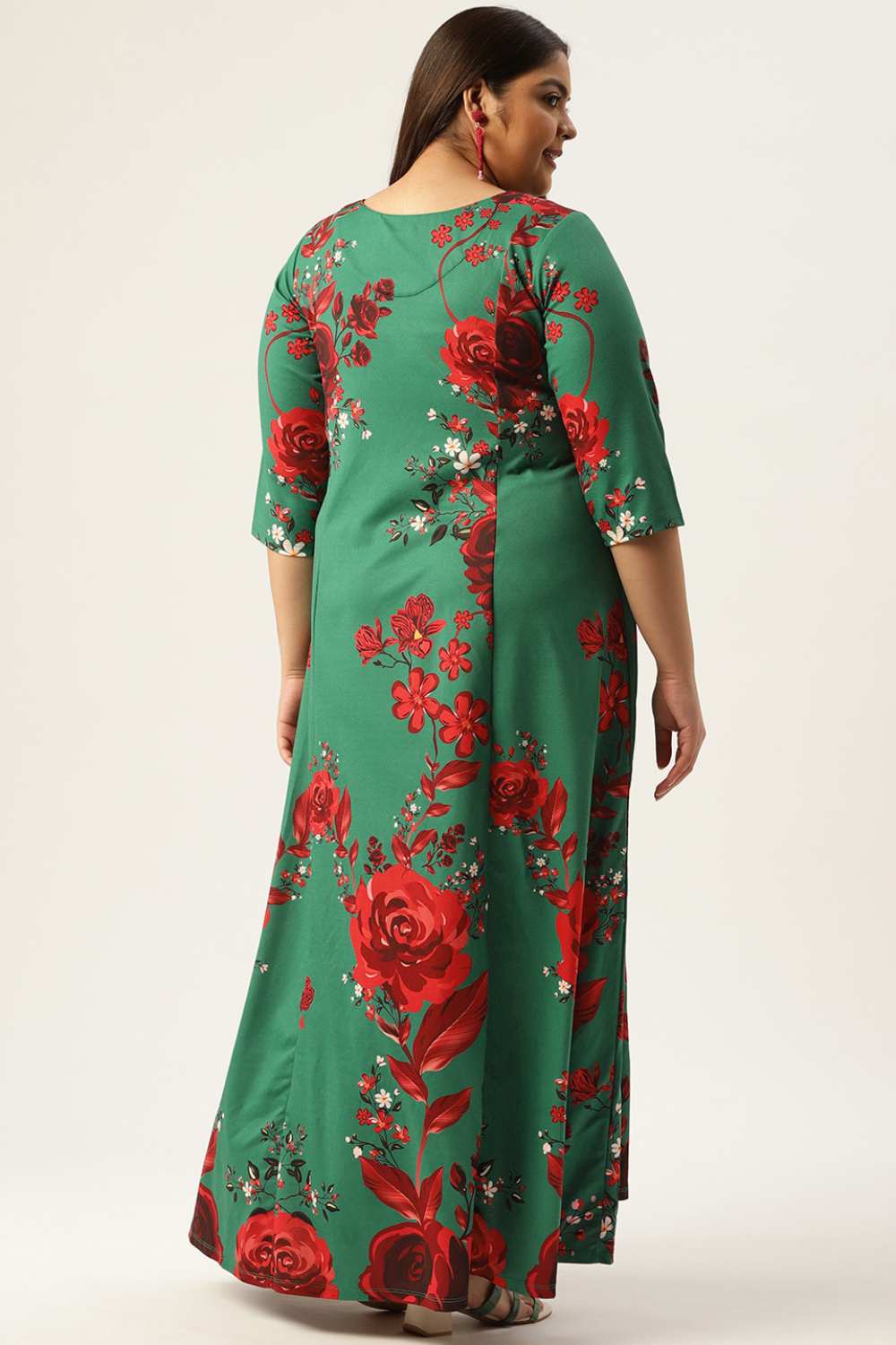 Plus Size Ditsy Green Red Floral Dress