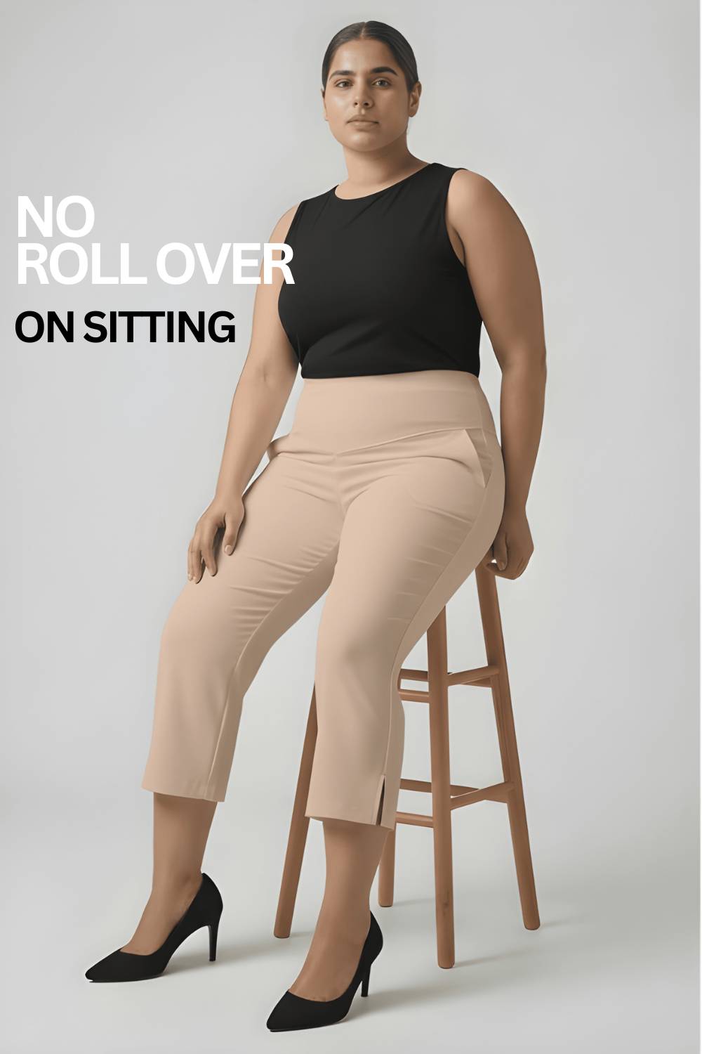 Cream New Fit Tummy Tucker Crop Pants for Women