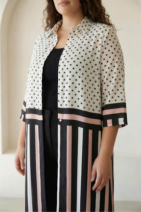 Black Luxe Polka Stripes Kurta Cum Shrug