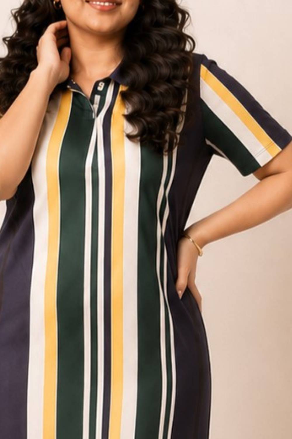 Navy Yellow Printed Polo Dress for Women