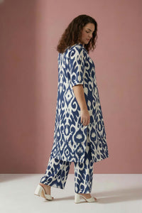 Plus Size Blue White Printed Coord Set