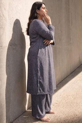 Plus Size Grey Melange SnugWeave™ Winter Kurta Coord Set