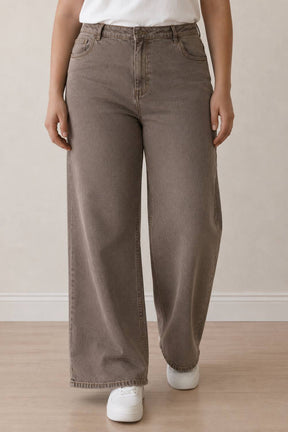 Plus Size Wide Leg Brown Jeans
